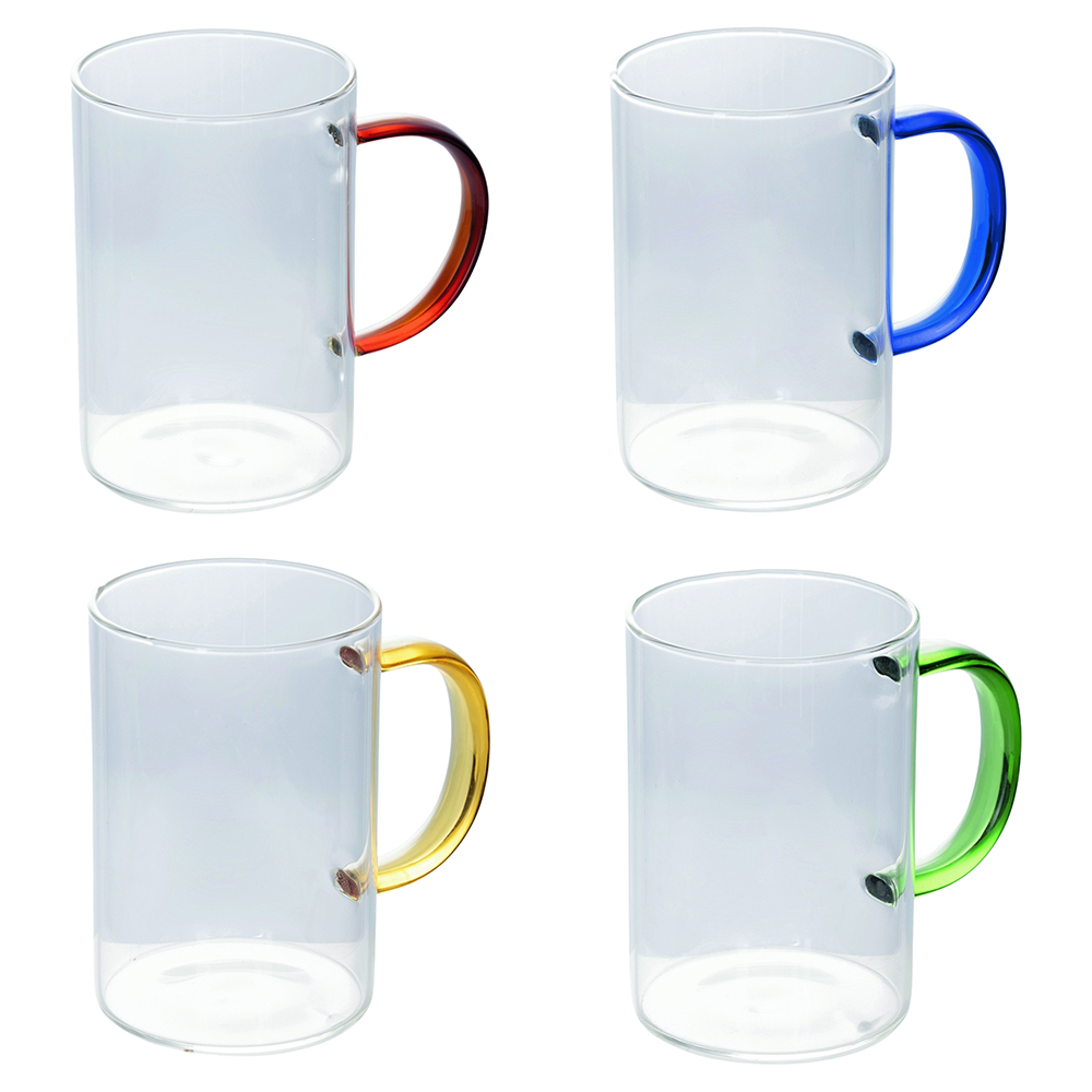 Mug 370 ml manico color in vetro borosilicato