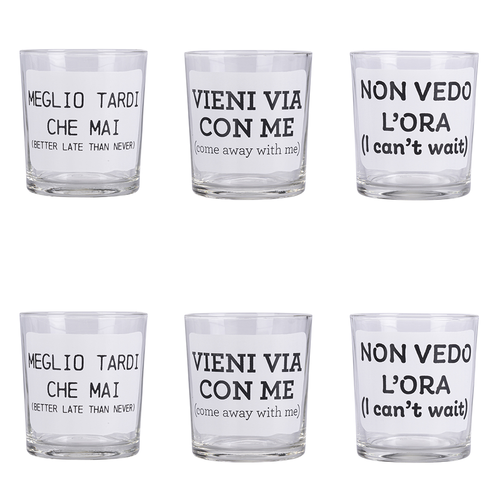 Set 6 bicchieri acqua 270 ml con scritta, Moods Sibilla