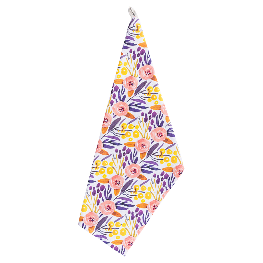 Strofinaccio da cucina in cotone, decoro floreale, Acquerello