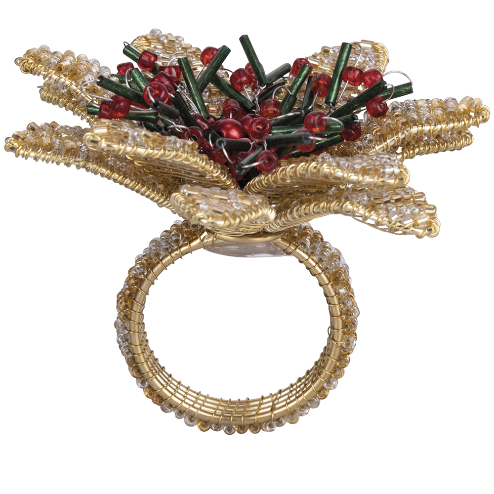 Anello porta tovagliolo, fiore con perline in vetro, Xmas