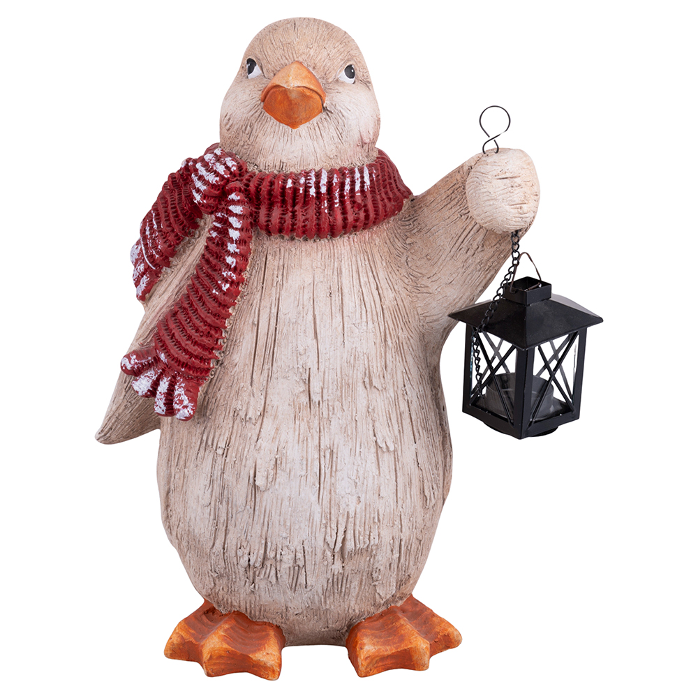 Pinguino natalizio in poliresina h. 41 cm, lanterna porta t-light in ferro, Santa's House
