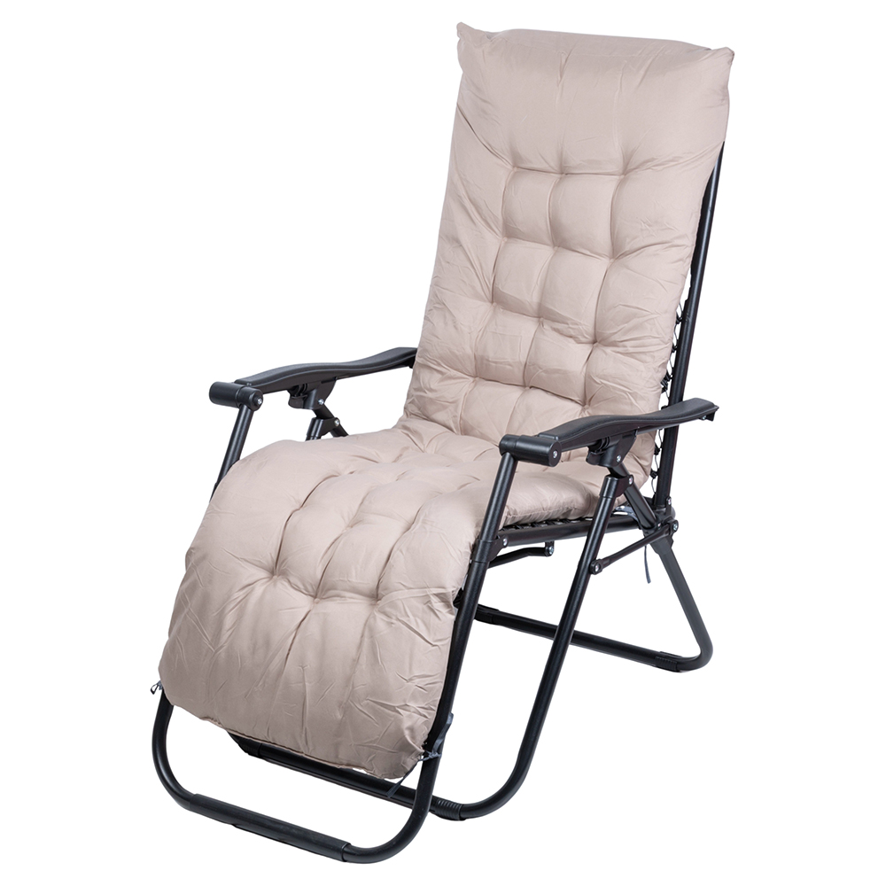 Sedia gran relax dotata di cuscino imbottito con lacci rimovibile, struttura reclinabile e richiudib