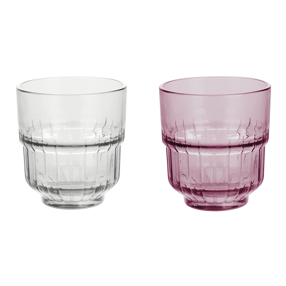 Set 2 bicchieri impilabili 340 ml, trasparente e prugna, Vertical Sibilla