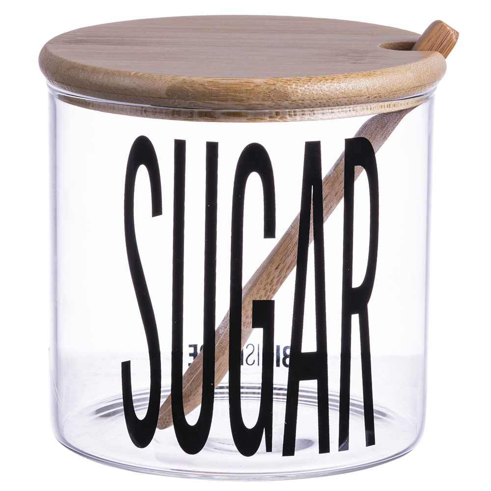 Zuccheriera 500 ml in vetro, coperchio e cucchiaino in bambù, Bigismore