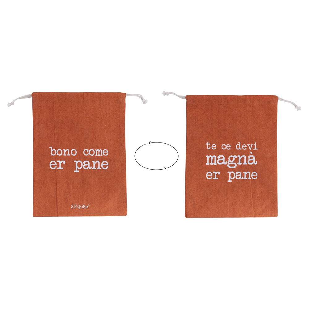 Sacchetto pane in cotone con laccetto, double face, ruggine, S.P.Q.eRe