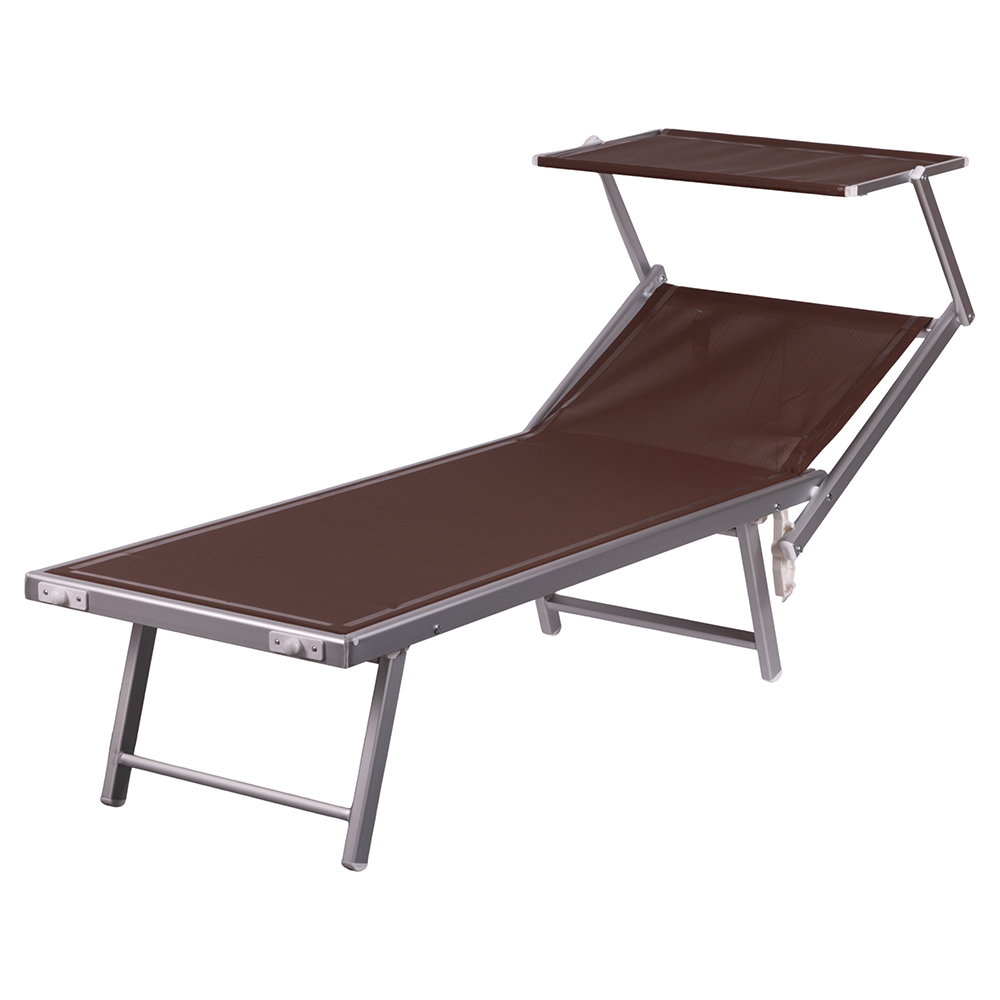 Lettino mare con parasole, richiudibile, marrone, Riccione Esté