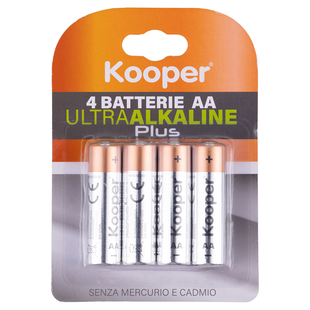 Set 4 batterie AA stilo 1,5 V, Kooper