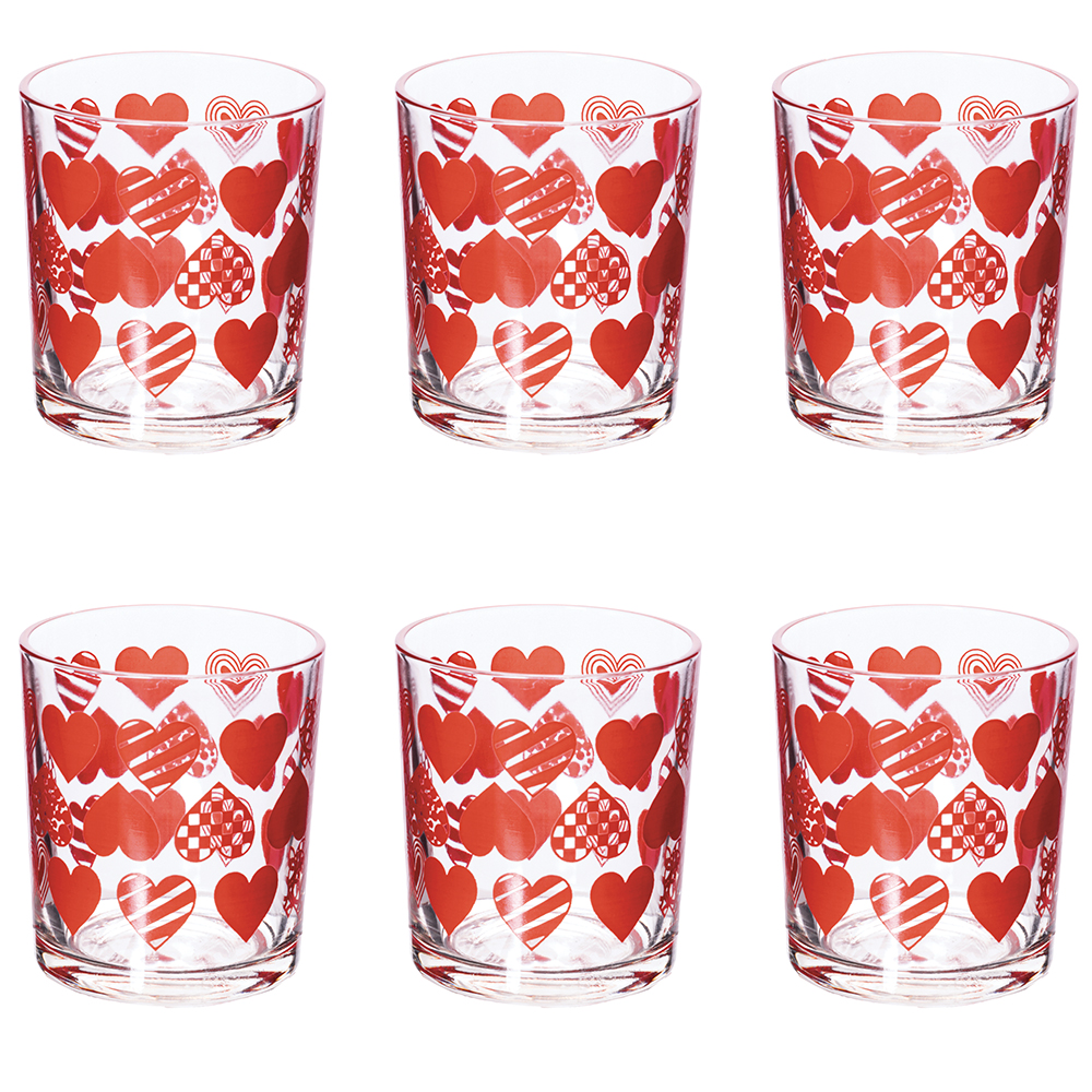 Set 6 bicchieri acqua in vetro 270 ml, Cuori