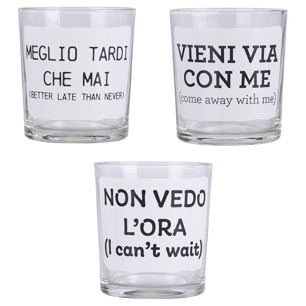 Set 3 bicchieri acqua 270 ml con scritta, Moods Sibilla