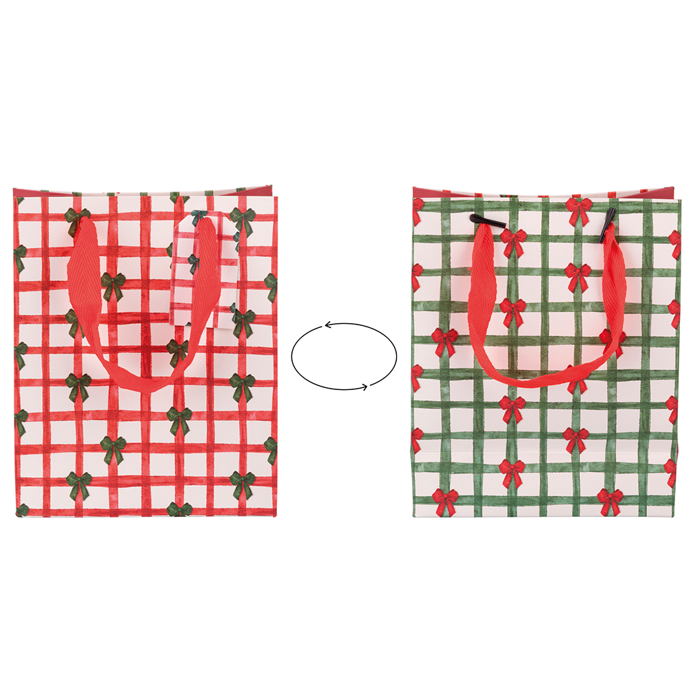 Busta regalo 16x8x19,5 cm in carta con manici in  tessuto, Natale con i fiocchi