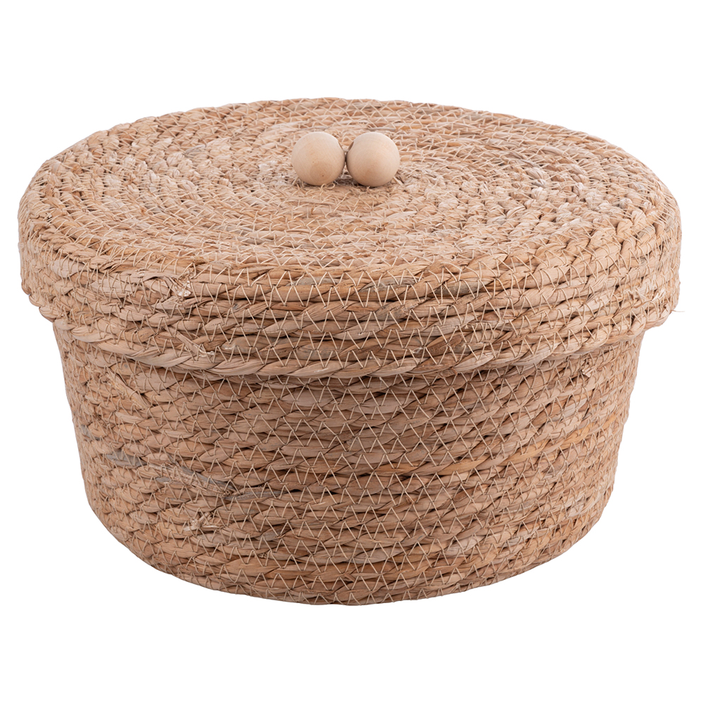 Cestino multiuso con coperchio in fibra naturale, 27x15 cm, Sibilla