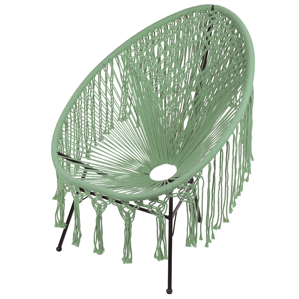 Sedia lounge macramè, intreccio in cotone, acquamarina, Sibilla