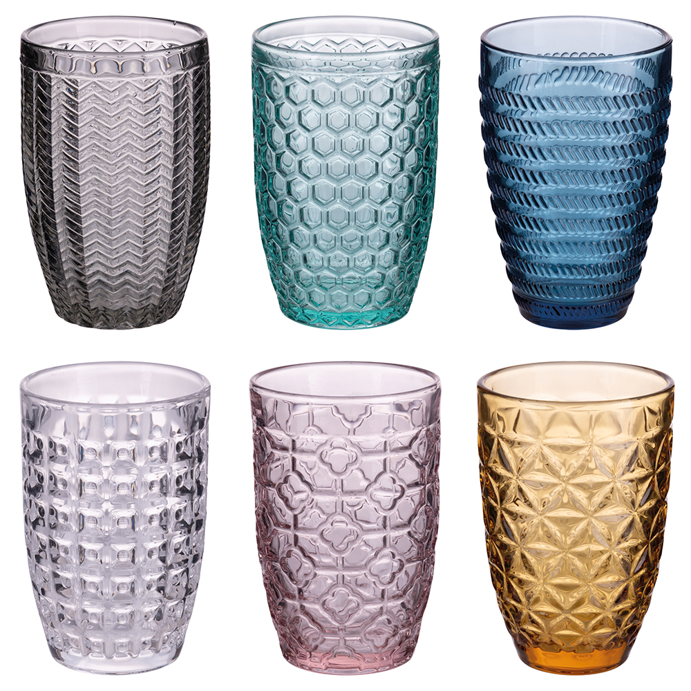 <p>Set 6 bicchieri bibita 400 ml in vetro colorato, Geometrie</p>