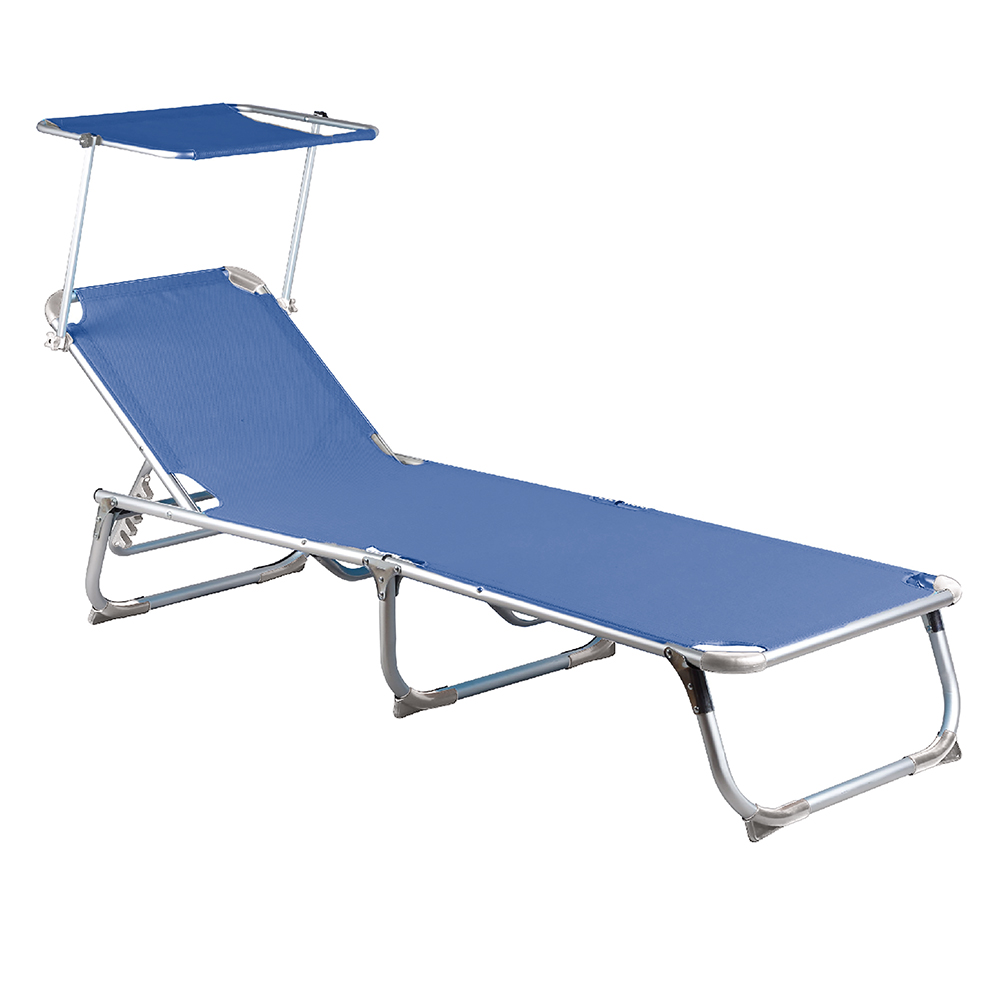 <p>Lettino mare con parasole richiudibile, blu mélange, Baia Esté</p>