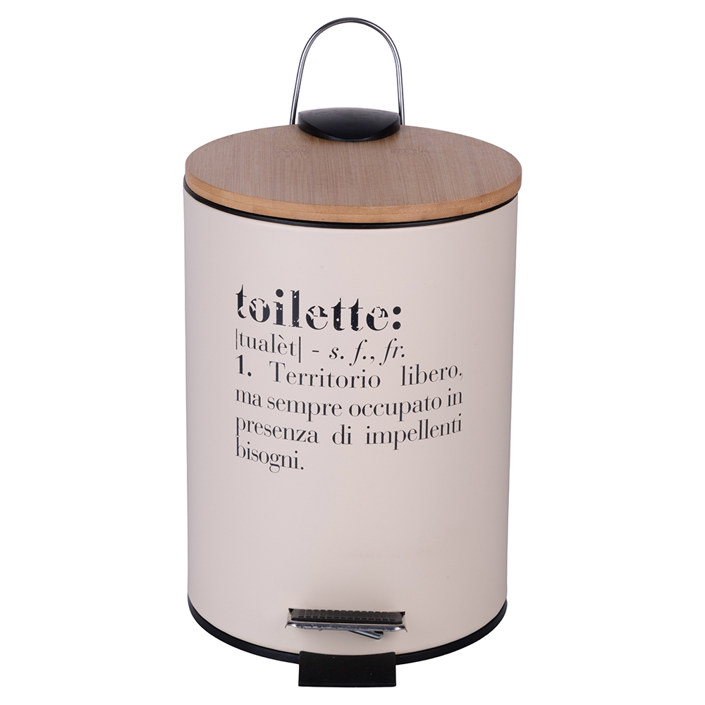 Pattumiera 3 L con pedale in metallo e bambù, beige, Victionary Toilette