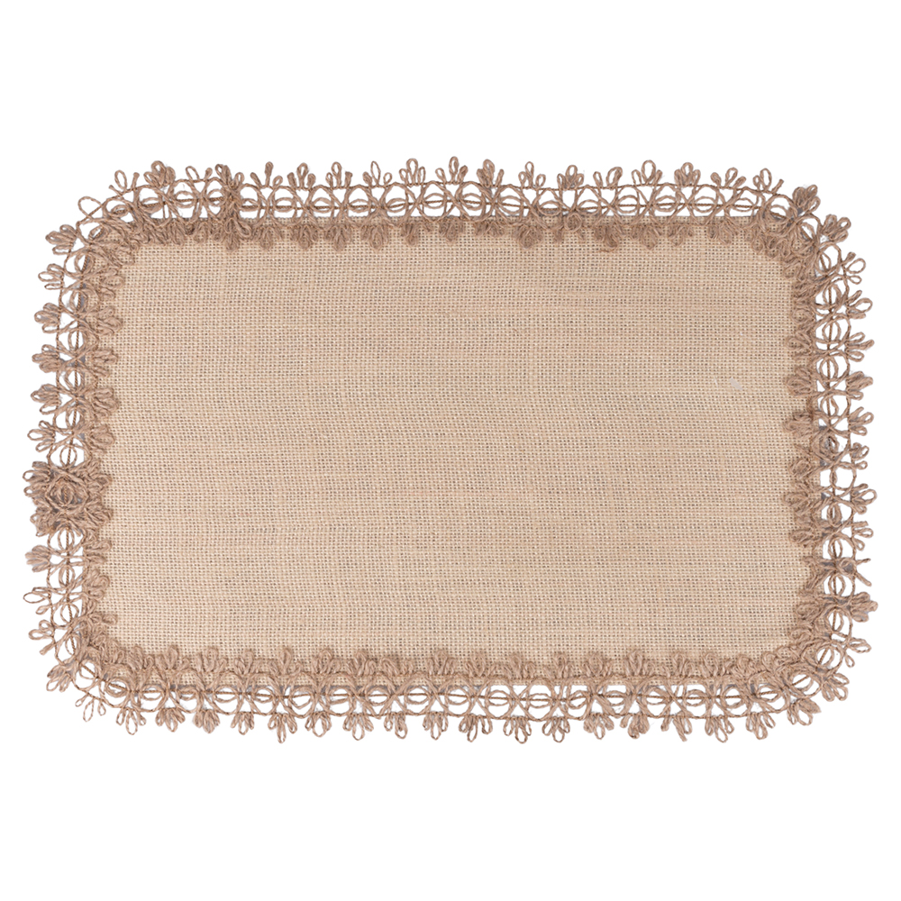 Tovaglietta rettangolare beige in juta, bordo ricamato