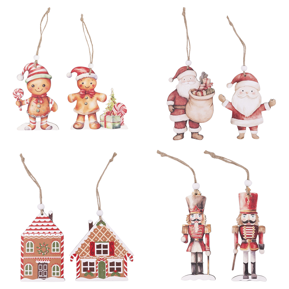 Set 2 appendini natalizi in legno, laccetto in juta, Santa's House