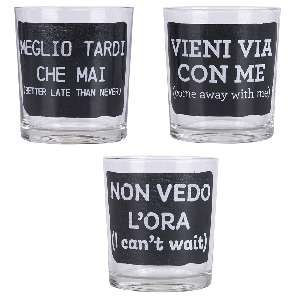 Set 3 bicchieri acqua 270 ml con scritta, Sibilla