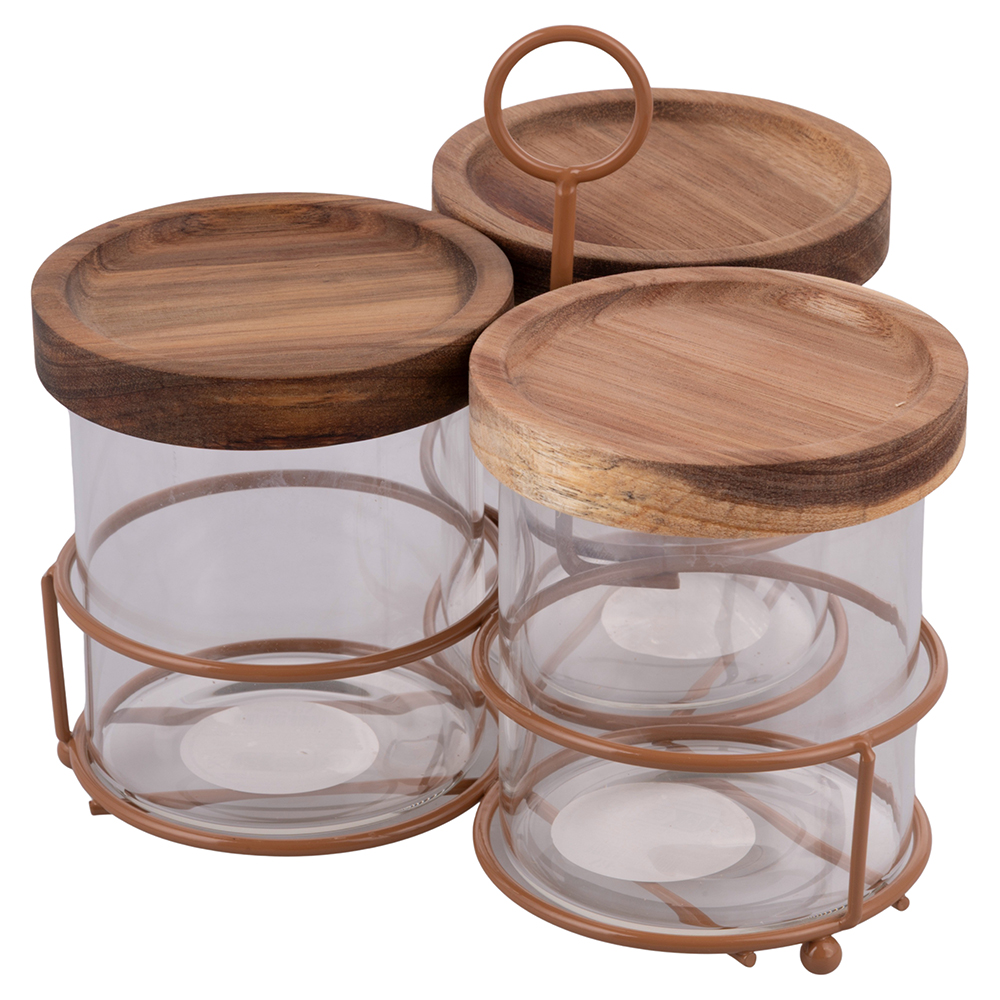 Set 3 barattoli 390 ml con stand, Natural