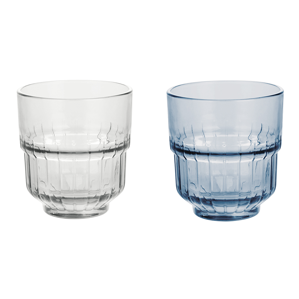 Set 2 bicchieri impilabili 340 ml, trasparente e blu, Vertical Sibilla