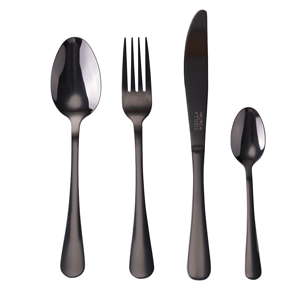 Set 16 posate in acciaio inox, nero lucido, 5Th Avenue Sibilla