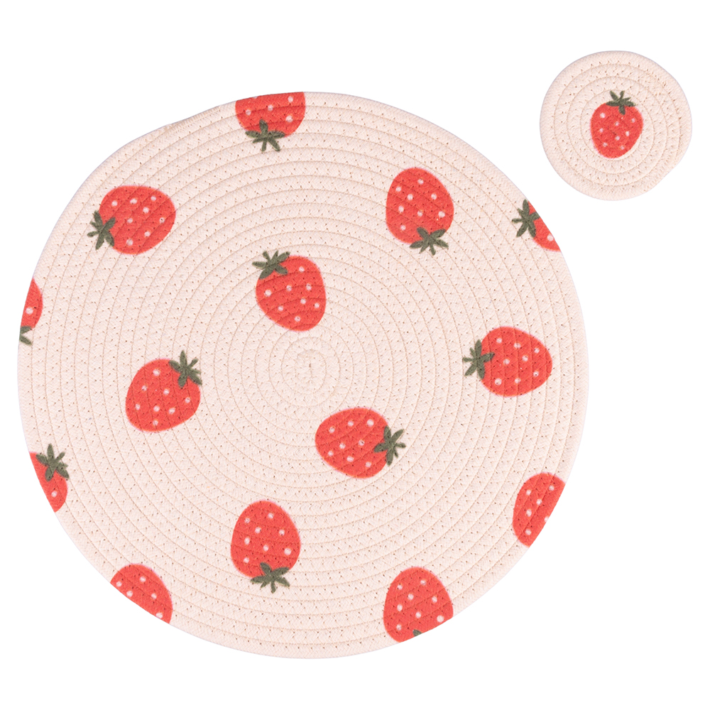 Set tovaglietta e sottobicchiere in policotone, avorio, fragola, Fruit Life