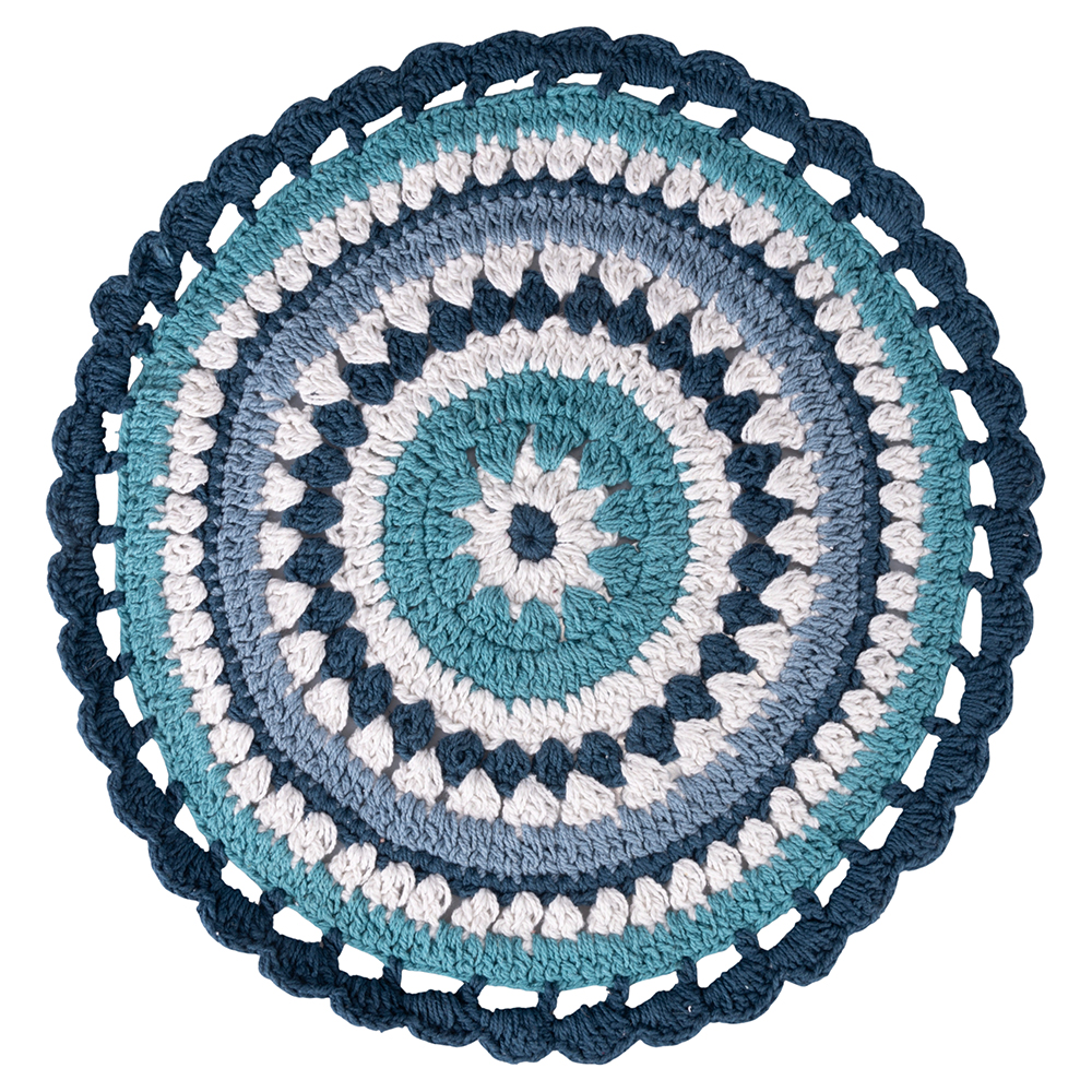 Tovaglietta tonda in cotone effetto uncinetto, Ocean