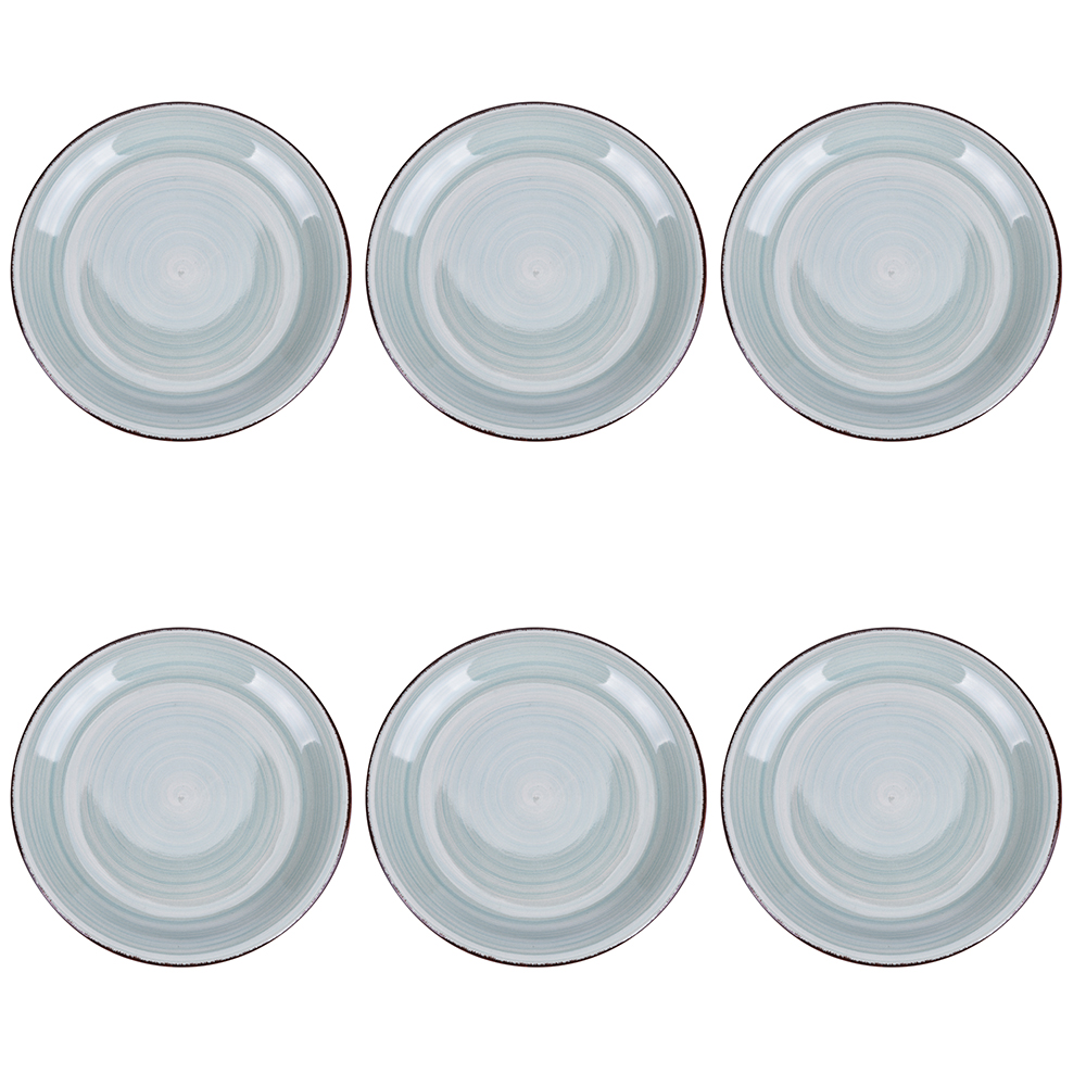 Set 6 piatti frutta in gres dipinto a mano, verde salvia, 4 Toni