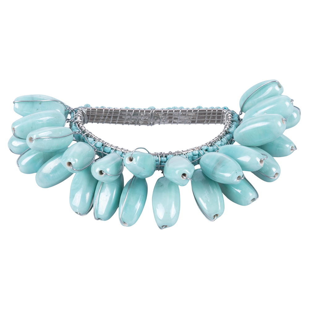 Anello porta tovagliolo, decorazione con 26 pietre in vetro, colore turchese e silver