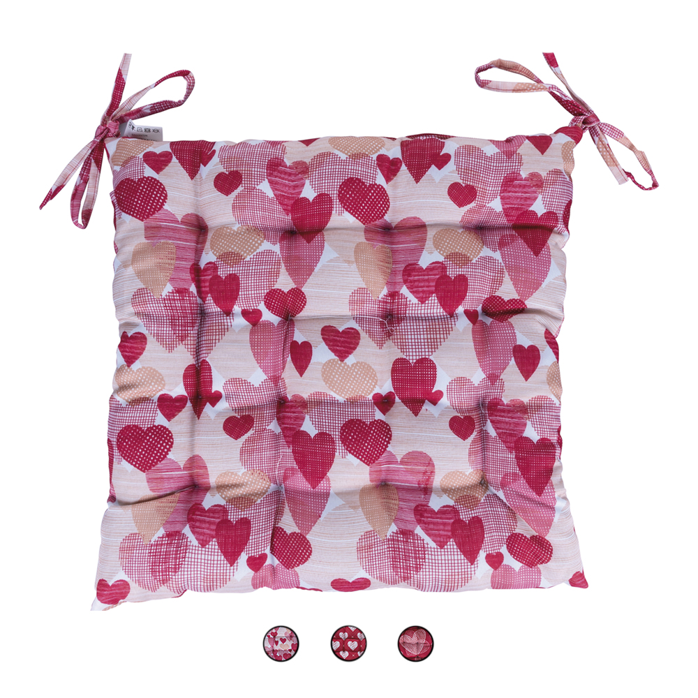 Cuscino sedia 40x40 cm con laccetti, Cuori Sibilla