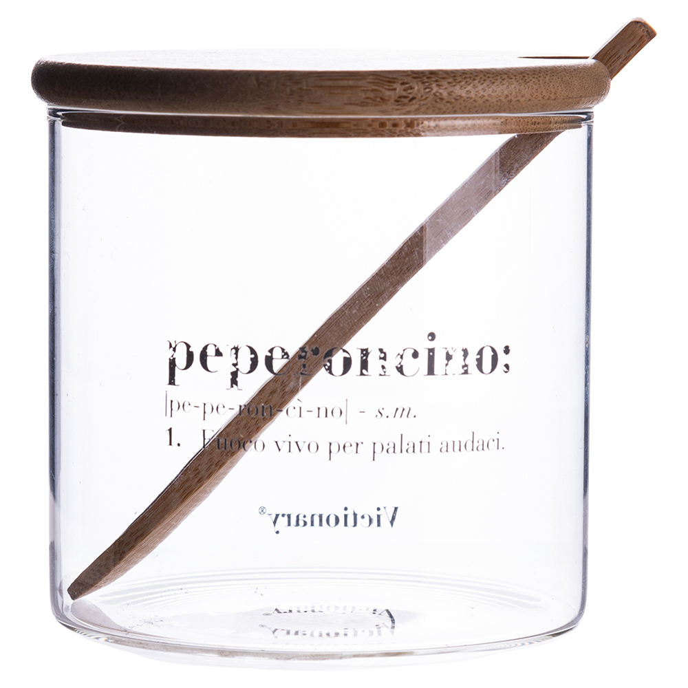 Vasetto peperoncino 550 ml in vetro, coperchio e cucchiaino in bambù, Victionary