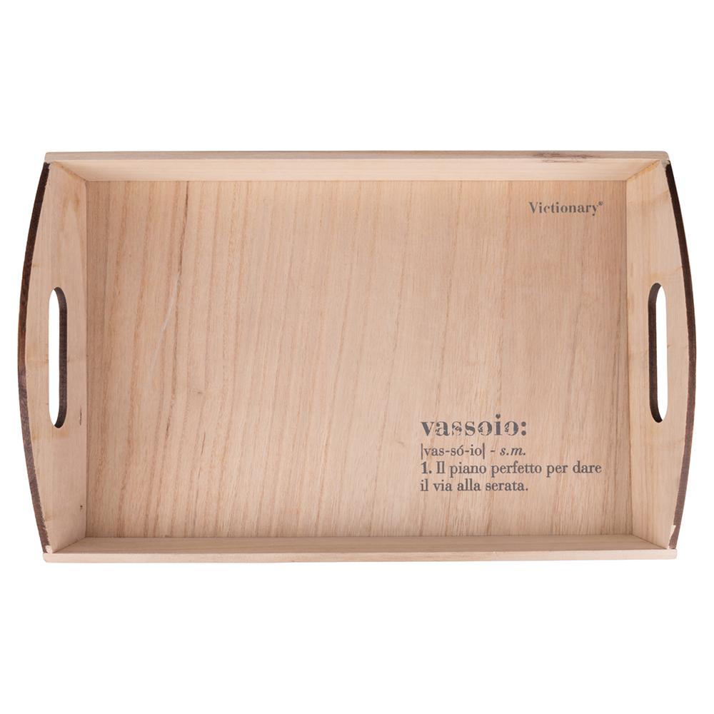 Vassoio rettangolare 45x30 cm in legno, doppia impugnatura, Victionary