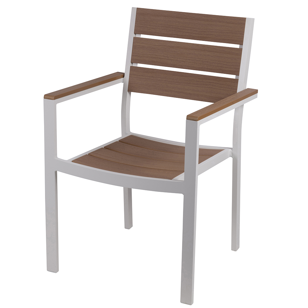 Sedia da esterno con braccioli a doghe, bianco e natural, Amalfi Esté