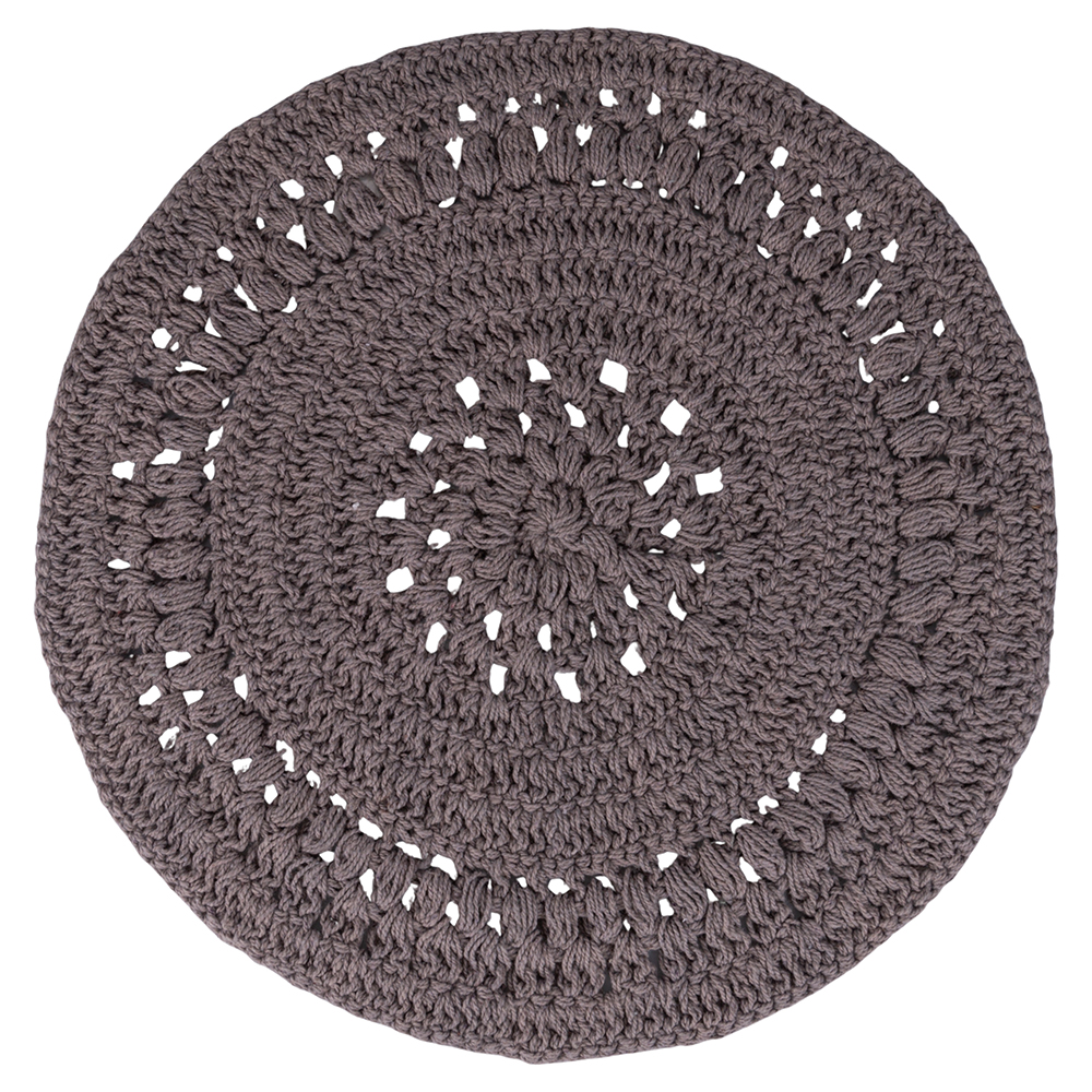 Tovaglietta tonda in cotone effetto uncinetto, tortora, Crochet