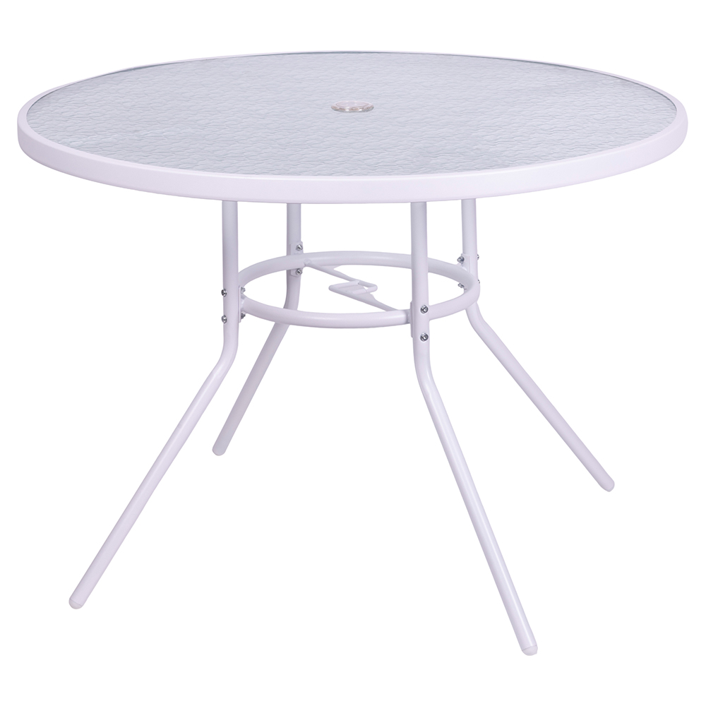 Tavolo tondo 100 cm in acciaio al carbonio e vetro, bianco, Esté