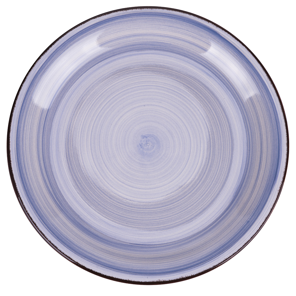 Set 6 piatti fondi in gres dipinto a mano, indaco, 4 Toni