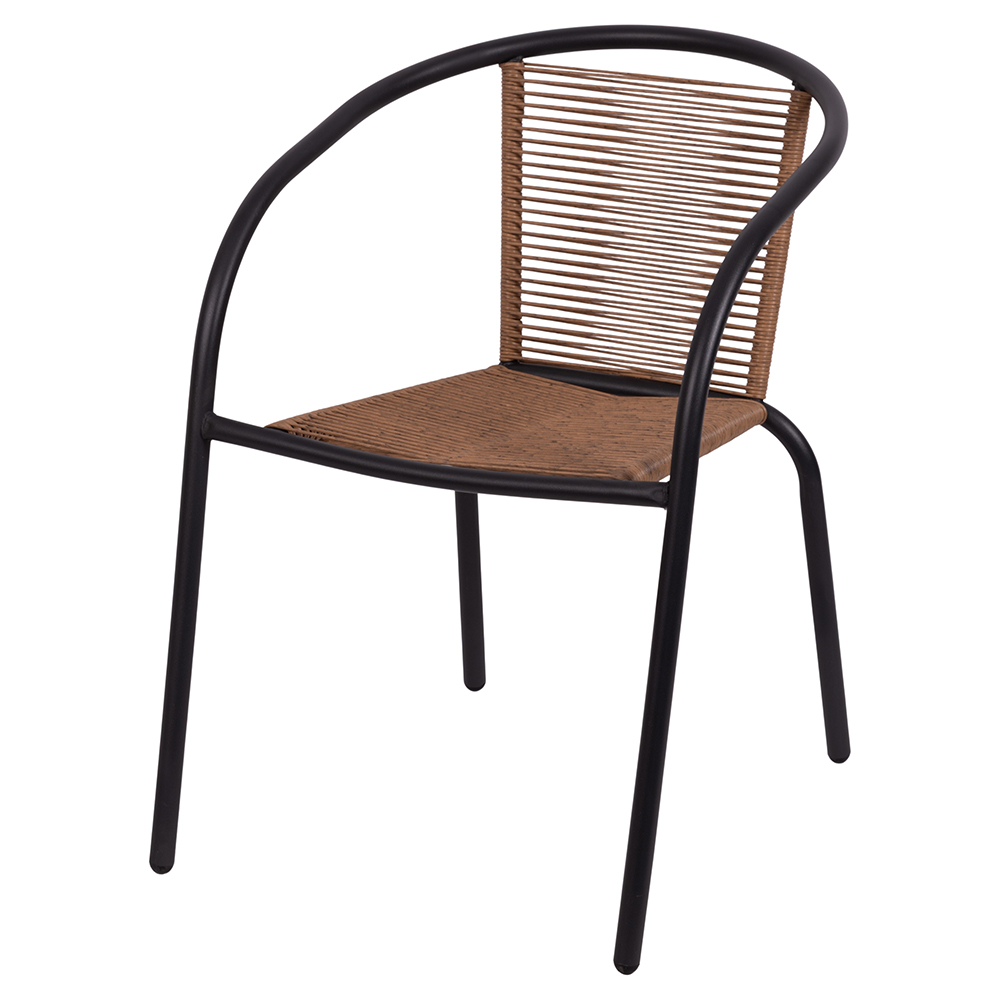 Sedia con braccioli effetto rattan, struttura in ferro, Esté