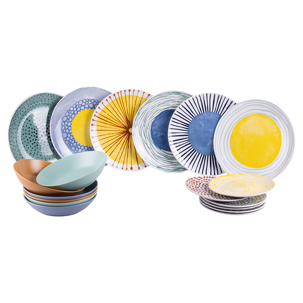 Servizio piatti 18 pezzi in porcellana e gres, Marea