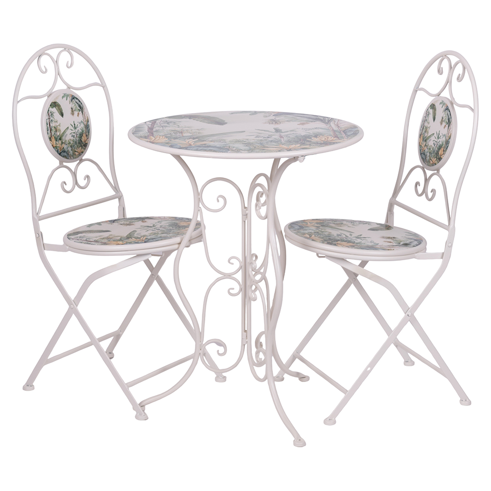 <p>Set tavolo e 2 sedie da esterno in ferro, avorio, Jungle Breakfast Esté</p>