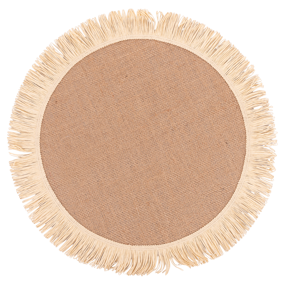 Tovaglietta tonda in juta, frange in carta