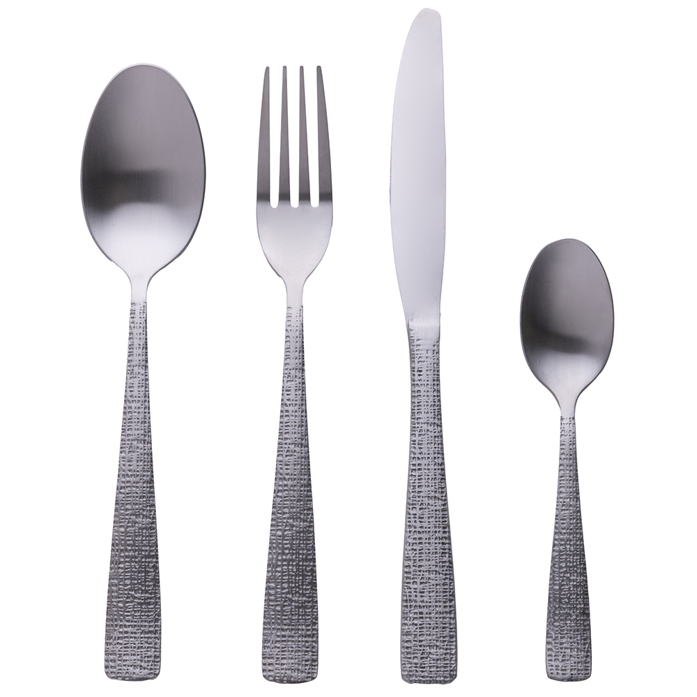 Set 24 posate in acciaio inox, silver opaco, Texture