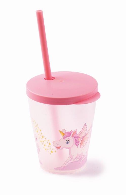 Bicchiere bimbo unicorno con tappo e cannuccia