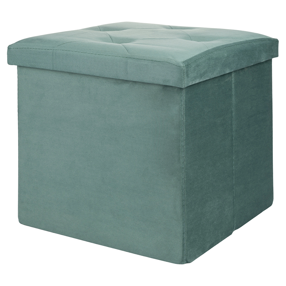 Pouf contenitore multiuso effetto velluto, salvia, Sibilla