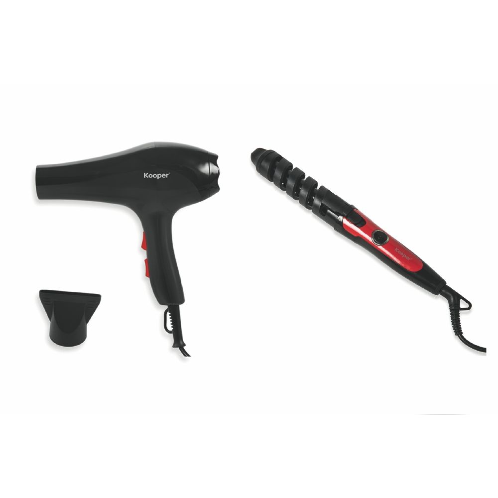 Set asciugacapelli e arricciacapelli rosso, Kooper