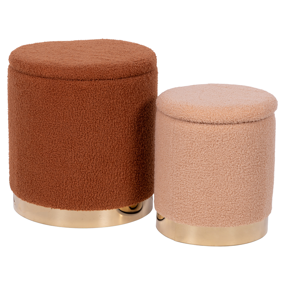 Set 2 pouf contenitore in tessuto effetto teddy, Sibilla