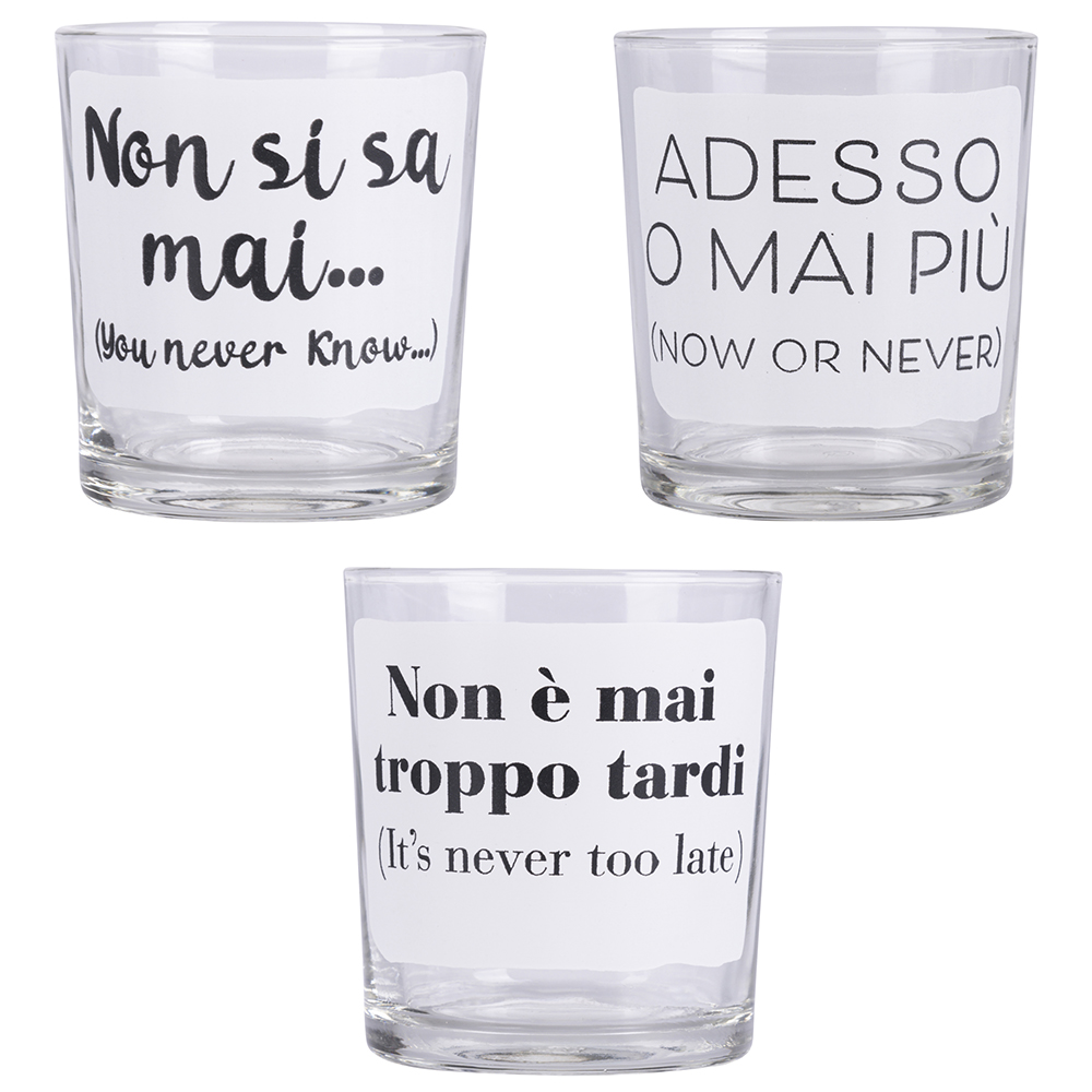 Set 3 bicchieri acqua 270 ml con scritta, Sibilla