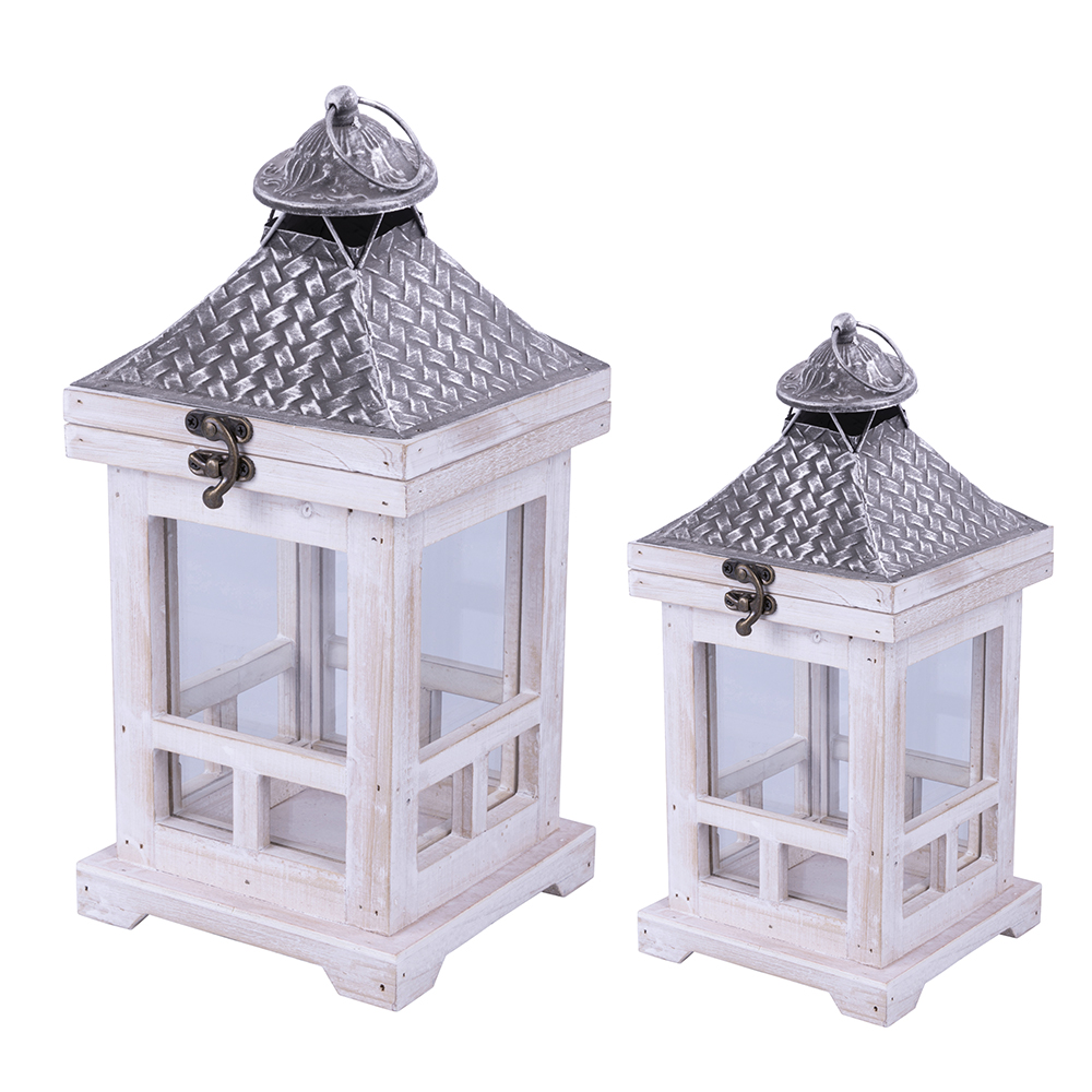 Set 2 lanterne decorative bianco e antracite, Sibilla
