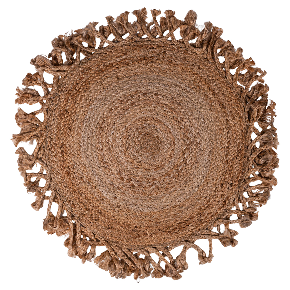 Tappeto tondo 90 cm in juta con frange, Simple