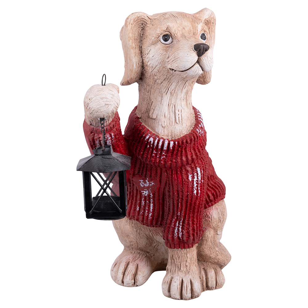 Cane natalizio in poliresina h. 41 cm, lanterna porta t-light in ferro, Santa's House