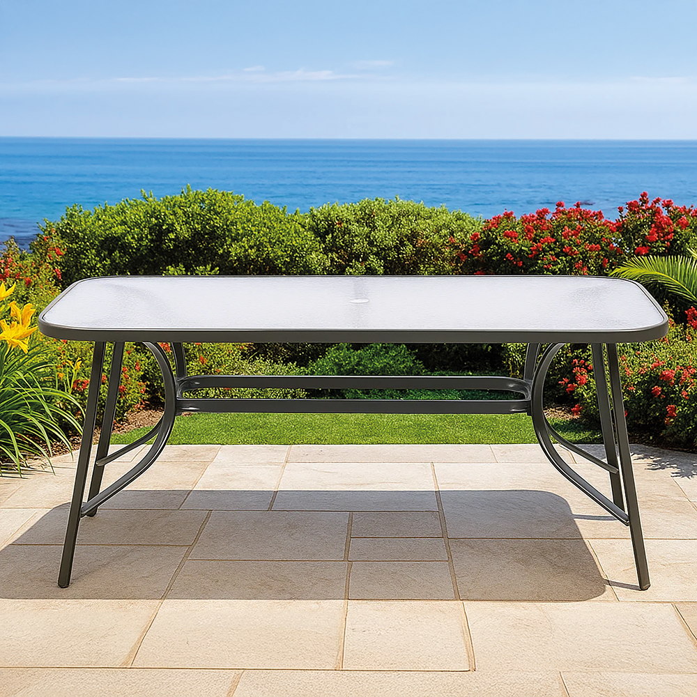 Tavolo da esterno 150x90 cm in vetro e acciaio, antracite, Esté